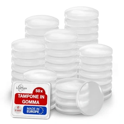 Immagine di LouMaxx Paracolpi in Gomma Set di 50 Piedini Trasparenti Ø 8mm Gommini adesivi, tenuta extra forte Feltrini Silicone Trasparente Prima Qualità