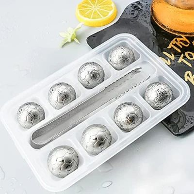 Immagine di Enkrio Cubetti di ghiaccio in acciaio inox 8 pezzi Pietre per whisky riutilizzabili con pinze raffreddamento whisky, vodka, birra, vino o succo frutta