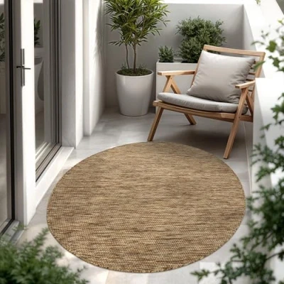Immagine di Paco Home Tappeto Per Esterno Balcone Terrazza Cucina Monocolore Mélange, Dimensione:Ø 200 cm tondo, Colore:Caffè