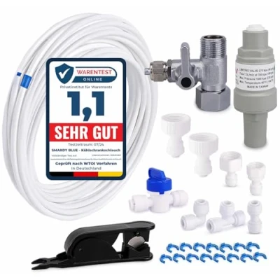 Immagine di smardy ZO006 Set di Collegamento Universale 15m Tubo dell&#039;Acqua 1/4&quot;(6,35mm) Kit Installazione con Regolatore Pressione per Frigorifero Macchina del Ghiaccio