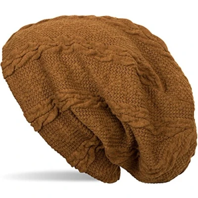Immagine di styleBREAKER Calda Cuffia Beanie a Maglia fine con Motivo Intrecciato e Rivestimento Interno in Pile, Slouch longbeanie, Unisex 04024131, Colore:Cognac