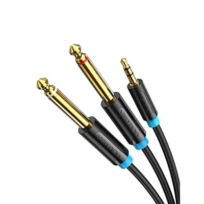 Immagine di VENTION Cable de 3,5mm a Doble 6.35mm Mono Audio Jack Divisor Macho Compatible con Computadora Portátil, Mezclador, Amplificador, Guitarra 2m