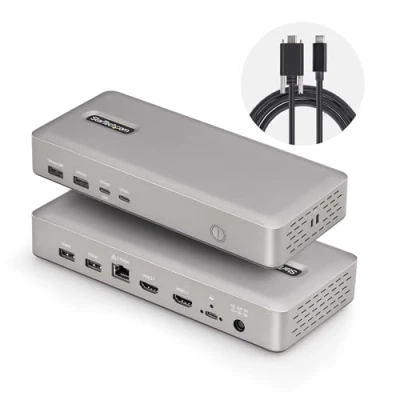 Immagine di StarTech.com Docking station USB4, USB C 40Gbps, duplice HDMI video, 2x 4K 60Hz, dockmonitor, 6x USB, 2,5GbE, 100W PD