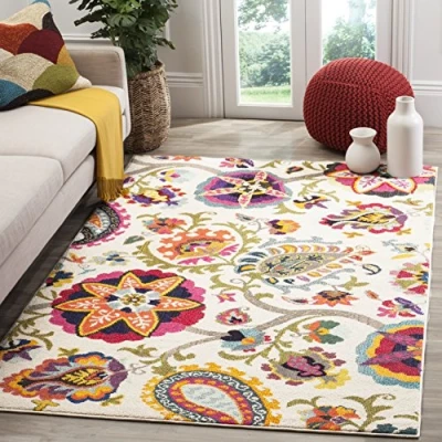 Immagine di SAFAVIEH Tappeto Boho per Soggiorno, Sala da pranzo, Camera letto Monaco Collection, A Pelo Corto, Avorio e Multi, 155 X 231 cm