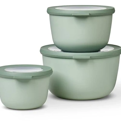 Immagine di Mepal Set di 3 Contenitori Cirqula Rotondo per Alimenti con Coperchio Adatti come Ermetici Frigo, Freezer, Microonde 500 ml, 1000 ml &amp; 2000 Nordic Sage
