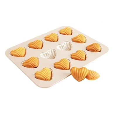 Immagine di CANDeal 12 Fori Forma di Cuore Madeleine Teglia da Forno, Mini per Muffin, Stampo Torte Speciali, Rivestimento Antiaderente