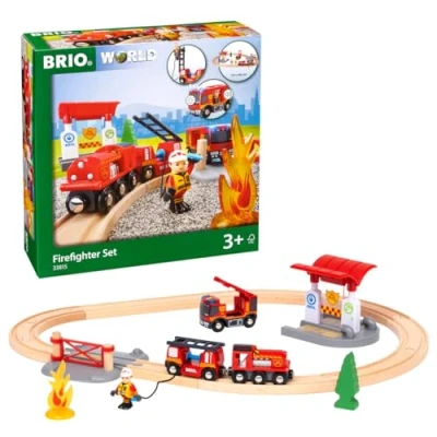 Immagine di BRIO World Set Ferrovia dei Vigili del Fuoco, Costruzioni Trenino in Legno, Giocattolo per Bambino e Bambina 3+ Anni