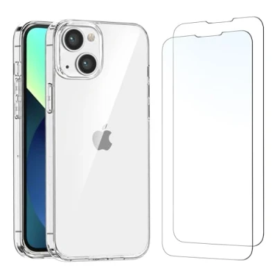 Immagine di NEW&#039;C Cover per iPhone 13 (6,1 Pollici) Gel TPU in silicone custodia ultra trasparente e 2 x vetro temperato Pollici), Pellicola proteggi schermo