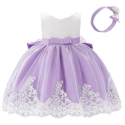 Immagine di Lito Angels Vestito Elegante per Bimba Bambina, Abito Principessa Cerimonia di Festa Compleanno, con Cerchietto a Fiocco, Taglia 6 12 Mesi, Viola (Etichetta in Tessuto 70)