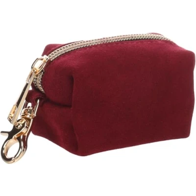Immagine di Flamingo Dispenser for Poop Bag Sueda Bordeaux 8 x 5 cm 1 Roll Included with Zip and Carabiner