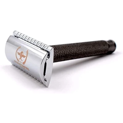 Immagine di Rasoio di Sicurezza a Doppio Filo Caesar Gun Metal Roman Empire Shaving Classico Safety Razor in Acciaio con Set 20 Lamette da Barba (Astra Derby Shark Treet)