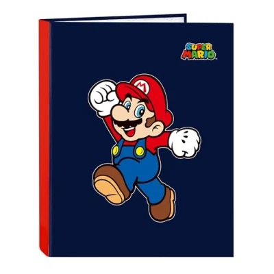 Immagine di SUPER MARIO WORLD Cartella con fogli 4 anelli, ideale per bambini di diverse età, comoda e versatile, qualità resistenza, 26,5 x 33 cm, colore Blu navy, Estándar, Casual