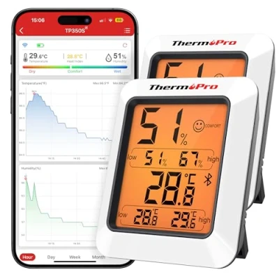 Immagine di ThermoPro Termometro Ambiente Interno, Igrometro Bluetooth, Umidità Casa, Bluetooth Fino a 80m, Termoigrometro con Retroilluminato Esportazione Dati per 2 Anni