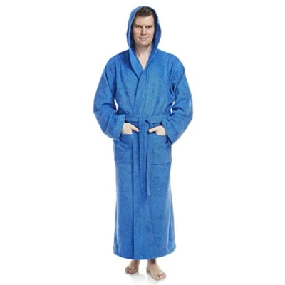 Immagine di Arus Pacific Accappatoio da uomo con cappuccio, extra lungo, 100% cotone spugna, Taglia uomo: S, unisex: S M, Blu reale