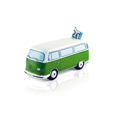 Immagine di BRISA VW Collection Volkswagen Salvadanaio vintage in ceramica a forma di furgoncino, per risparmiare monete e banconote, Bus T2 design (Bus Classico/Verde)