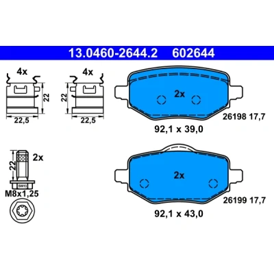 Immagine di ATE 13.0460 2644.2 Kit pastiglie freno PEUGEOT: 208 II Hatchback, 2008 II, OPEL: Corsa F Van, Mokka CITROËN: C4 III Hatchback
