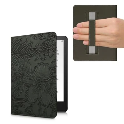 Immagine di kwmobile Cover per Kindle Paperwhite Custodia 6,8 Pollici 11 Generazione 2021 Copertina eReader eBook Reader Case Fiori in Rilievo Verde