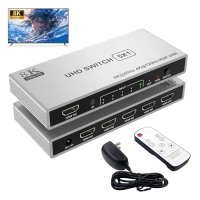 Immagine di Switch HDMI 8K 5 in 1 Out, 4K @ 120Hz/8K 60Hz Splitter con telecomando IR, interruttore 2.1 selettore commutatore per Xbox PS5 PS4 PC TV