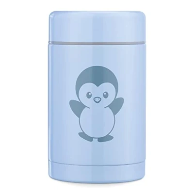 Immagine di Navaris Contenitore Termico per Alimenti Bimbi Termos Ermetico Portavivande in Acciaio Inossidabile 500ml Porta Pranzo Bambini Blu Pinguino