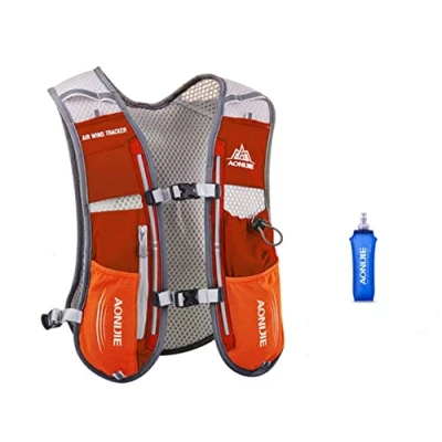 Immagine di AONIJIE gilet multifunzione da 5 l per sport all&#039;aria aperta quali campeggio, ciclismo, corsa, arrampicata ed escursionismo in confezione con 1 borraccia 500 ml (Orange)