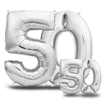 Immagine di envami® Palloncini Compleanno 50 Anni Argento 101 CM + 40 Palloncino Numero Numeri Gonfiabili Decorazioni Vola con l&#039;Elio
