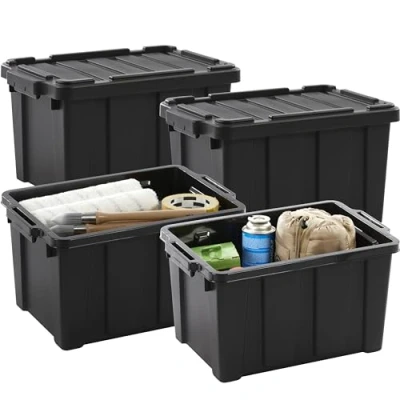 Immagine di Iris Ohyama, Scatole Pieghevoli, 21L, Set di 4, Nero, Compact, Solido, Impilabile, Per Garage, Scaffali, Scatola Organizer, Plastica, Contenitore, DDSKT 210