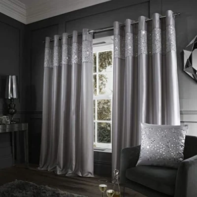 Immagine di Catherine Lansfield Glitzy tenda con occhielli, 66 x 228,6 cm, grigio