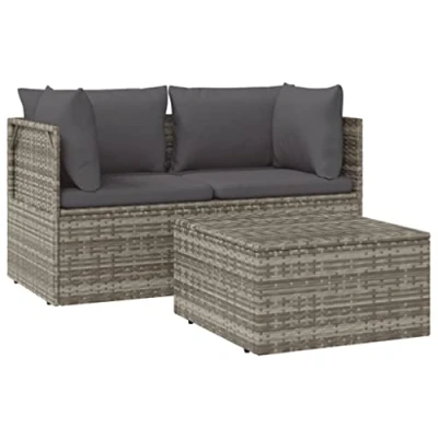Immagine di vidaXL Set Divani da Giardino 3 pz con Cuscini in Polyrattan Grigio