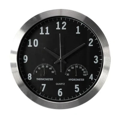 Immagine di Perel Orologio da parete, rotondo, analogico, 35,5 cm, controllo DCF, con termometro e igrometro, alluminio, argento