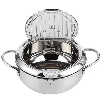 Immagine di Tempura friggitrice, pentola giapponese con coperchio della e utensili da cucina filtro dell&#039;olio (L 24 cm)(Large 24cm)