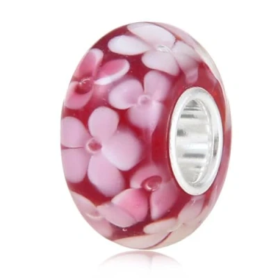 Immagine di Ciondolo in vetro di Murano e argento Sterling 925, motivo floreale, ideale per anniversario, compatibile con bracciali charm Pandora A