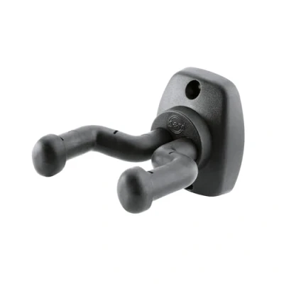 Immagine di K&amp;M 16250 Supporto da parete standard per chitarra, nero forcella rigida doppio fissaggio in plastica e acciaio