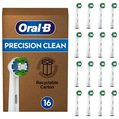 Immagine di Oral B Precision Clean Set di 16 testine per spazzolino elettrico, con setole CleanMaximiser una cura ottimale dei denti, spazzolini B, confezione cassetta delle lettere