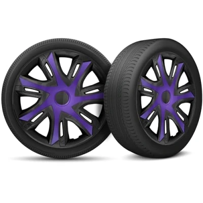 Immagine di Moltico Copricerchi Set Universale 4 Pezzi Adatto a Tutti i Cerchi in Acciaio Copri Cerchioni Anello di Sicurezza Regolabile Viola Nero 15 Pollici