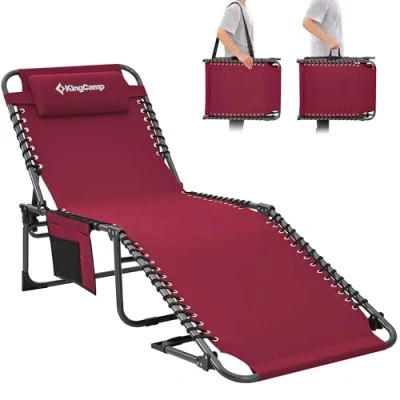 Immagine di KingCamp Lettino Prendisole Pieghevole Regolabile in 5 Posizioni, da Giardino Portatile, Sdraio Spiaggia, Mare, per Piscina Giardino, Vacanze, Campeggio