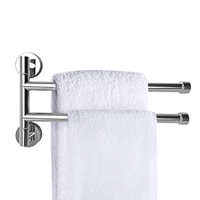 Immagine di PHOEWON Portasciugamani girevole in acciaio inox cromato, da parete, con 2 barre girevoli, porta asciugamani oscillante per cucina, bagno, WC