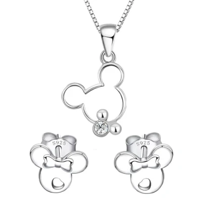 Immagine di Kaguyo set di gioielli da donna Collana con ciondolo in Argento Sterling zirconi trasparenti e orecchini Minnie Mouse, per donne ragazze, regalo compleanno, samll,