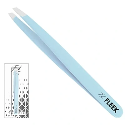 Immagine di Fleek Pinzette per sopracciglia professionali in acciaio inox di precisione inclinate capelli del viso, donne e uomini (azzurro)