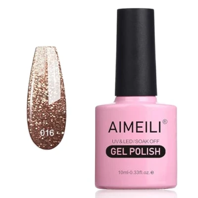 Immagine di AIMEILI Smalto Semipermente per Manicure Smalti Unghie in Gel Soak Off UV LED Tinsel Toast Gold Diamond (016) 10ml