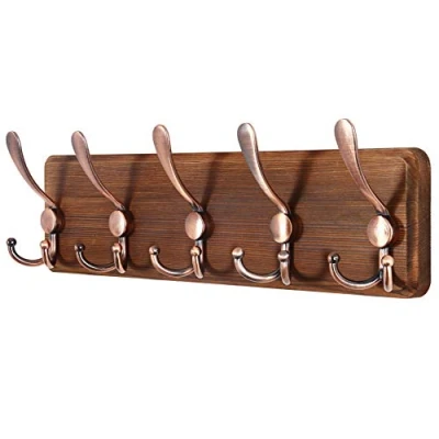 Immagine di SKOLOO Appendiabiti a parete per ingresso Stile casale 5 Ganci Tripli 44 cm da legno Appendere Cappotti Sciarpe, zaini e Altro