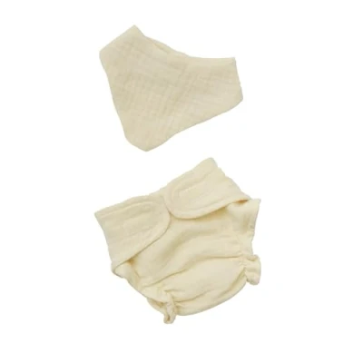 Immagine di Heless 4201 Vestiti 100% Cotone Biologico, Set di 2 Pezzi con Pannolino e Bavaglino in Ecru per Bambole Peluche Dimensioni 28 35 cm, Colore Beige,