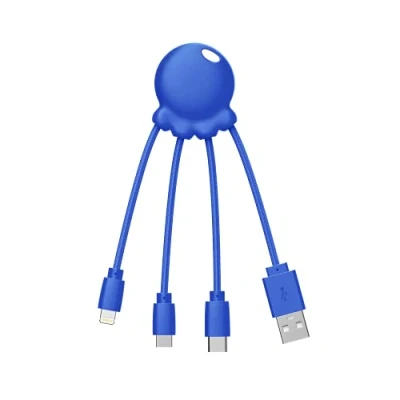 Immagine di Xoopar Octopus Cavo Multi USB 4 in 1 a Forma Di Polpo Blu, Caricatore Universale Plastica Riciclata, Presa C, Ligthning, A, Micro Per Smartphone
