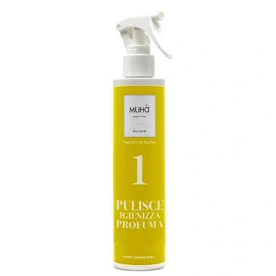 Immagine di MUHA&#039; Spray Multiuso, Pulisce Igienizza, Profuma Qualsiasi Ambiente, Annulla gli Odori, Fragranza Agrumi di Sicilia, Formato da 200 ml
