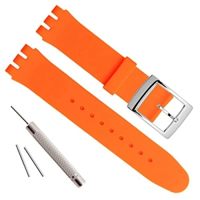 Immagine di Cinturino in acciaio inossidabile placcato argento con fibbia impermeabile gomma siliconica (20 mm, arancione)