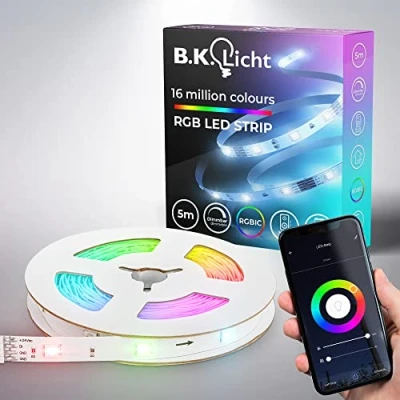 Immagine di B.K.Licht I Striscia LED RGBIC Wifi 5 m Controllo app Sensore musicale Barra luminosa Chaser Compatibile con Alexa Banda intelligente Autoadesivo