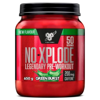 Immagine di BSN Nutrition N.O. Xplode, Integratore Alimentare in Polvere Pre Allenamento, Supporto per Energia e Concentrazione con Caffeina, Aminoacidi, Vitamina C Zinco, Gusto Green Burst, 50 Porzioni, 650 g