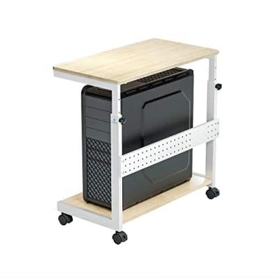 Immagine di EUREKA ERGONOMIC Portacase, Supporto per PC case con rotelle Bloccabili, larghezza regolabile, a Torre Regolabile in Altezza del （Colore acero）