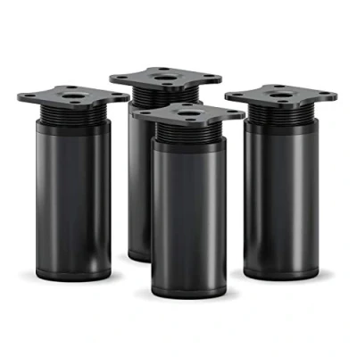 Immagine di sossai® Gambe per mobili MFR1 set di 4 regolabili in altezza Altezza: 80 mm (+20mm) Design: Nero Opaco Forma rotonda: 40 x Viti inclusi