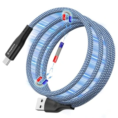 Immagine di Magtame cavo magnetico USB C, bobina a C cavo, 1.5M retrattile, Nylon intrecciato tipo di ricarica veloce, compatibile con Samsung, dispositivo argento