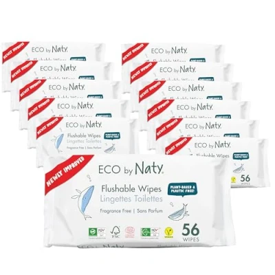Immagine di Eco by Naty Salviettine lavabili per WC Salviette umidificate e a base vegetale, senza sostanze chimiche ipoallergeniche, sicure la pelle sensibile dei bambini (672 unità, 12x56)